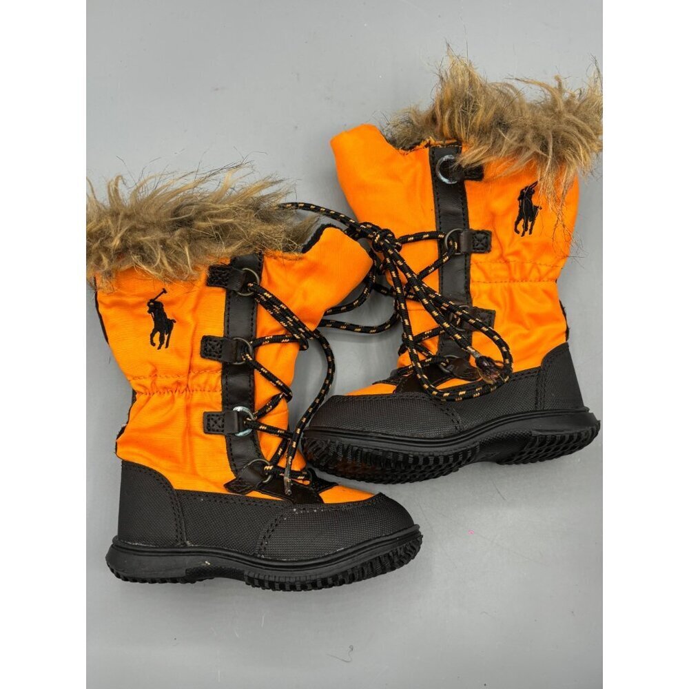 Ralph Lauren Polo Orange Black‎ Faux Fur Trim Winter Boots Toddler Size 4